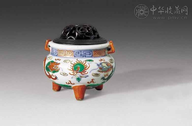 民国 五彩龙凤小炉