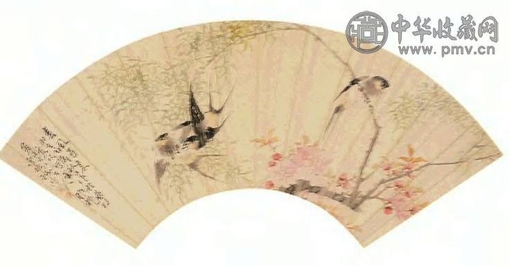 钱鸿 花鸟 扇面