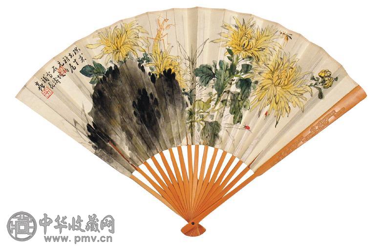 启功王雪涛花卉草虫成扇设色纸本收藏资讯|艺术家|书画家|书画