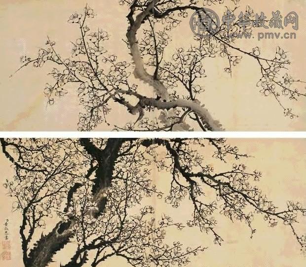 黄钺 梅花册 册页(8开选4) 水墨、设色绢本