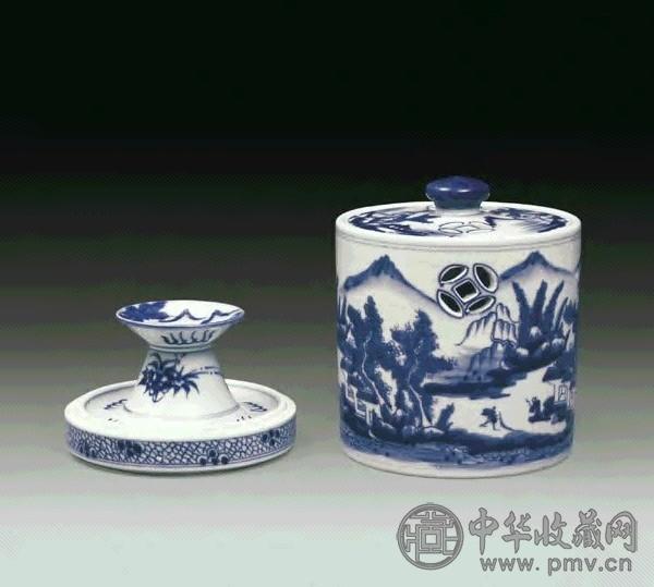 清 青花山水薰炉