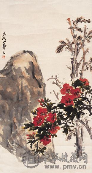 吴茀之 花卉 立轴 设色纸本