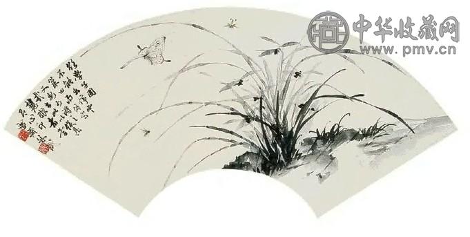 溥伒 兰蝶 扇面 纸本