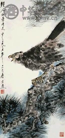 唐云 1975年作 松鹰 立轴 设色纸本