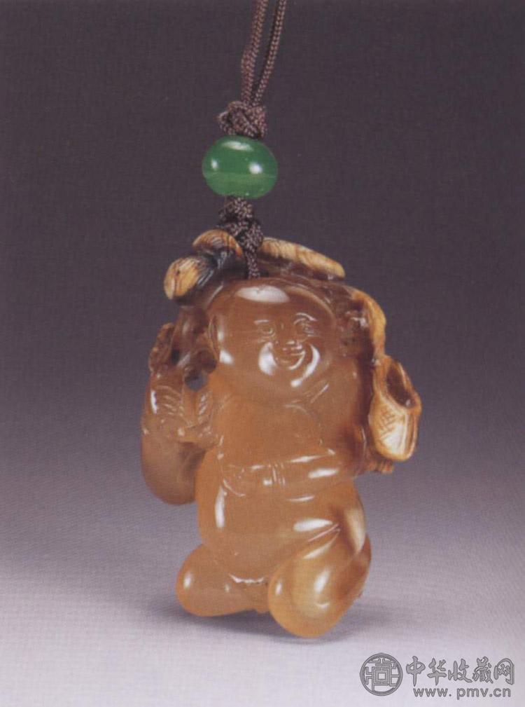 清 玛瑙童子戏猴鞋坠