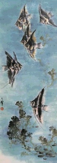 梁占峰 有鱼图 立轴 设色纸本