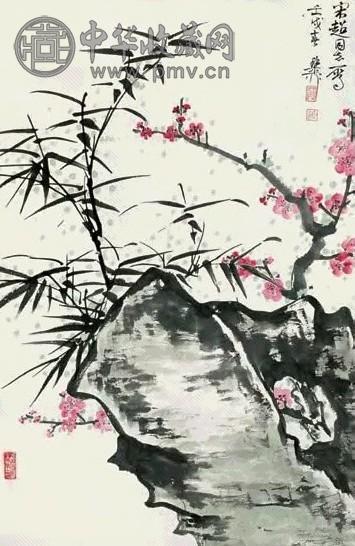 谢稚柳 1982年作 梅竹石 立轴 设色纸本