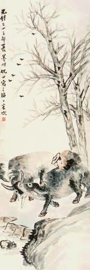 倪田 牧牛图 立轴 纸本