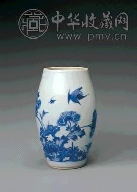 明崇祯 青花花鸟图莲子罐