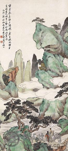 黄山寿 1915年 松壑高士图 立轴 设色纸本