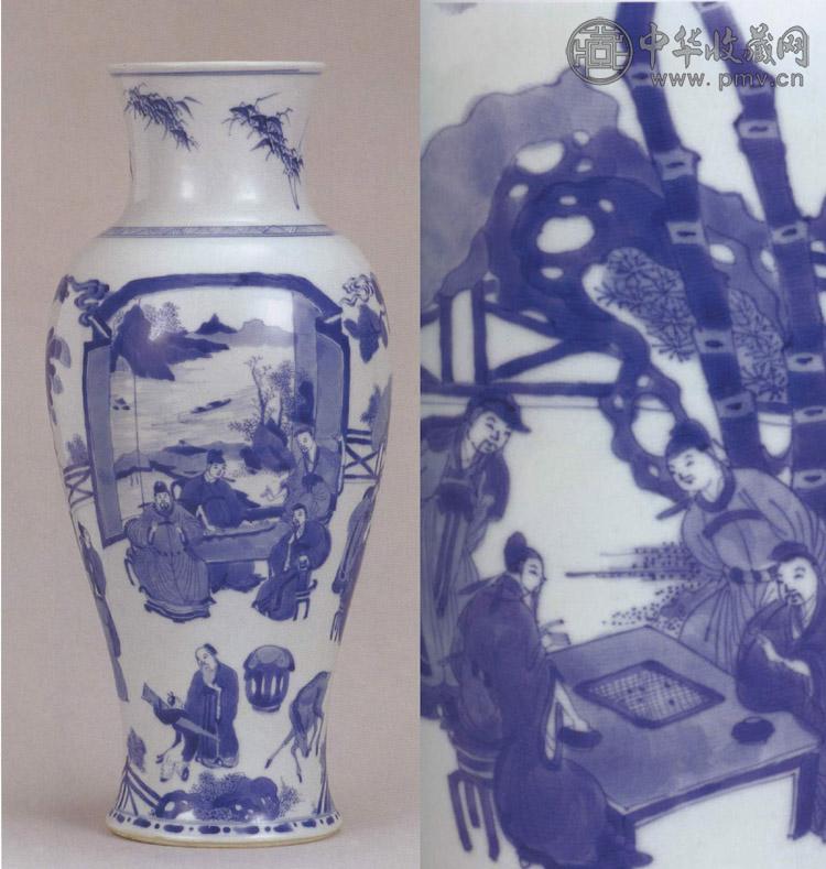 清康熙 青花十八学士图观音尊