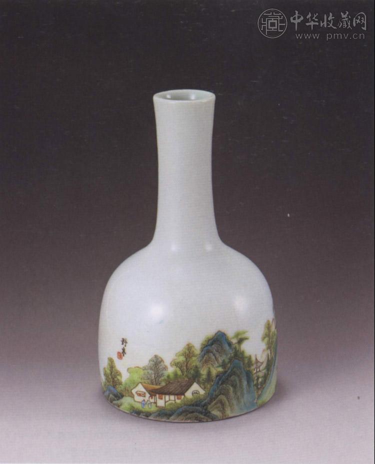 民国 粉彩山水摇铃尊