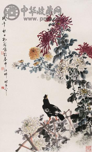 孔小瑜 1978年作 花鸟 立轴 设色纸本