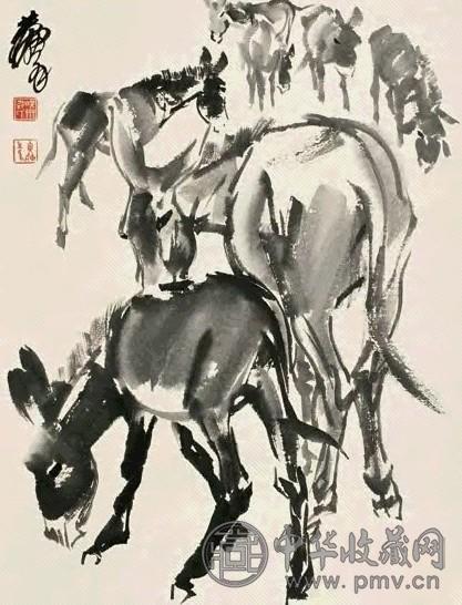 黄冑 群驴 立轴 墨色纸本