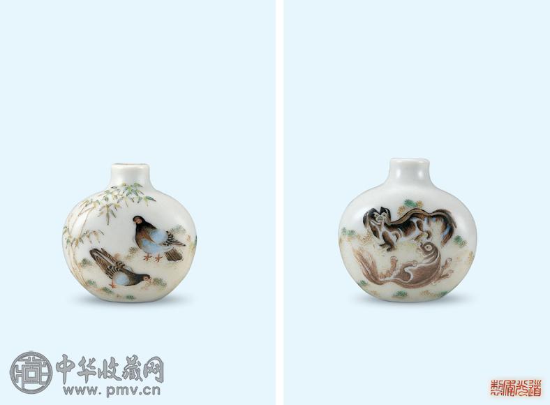 清道光 粉彩犬鸽鼻烟壶