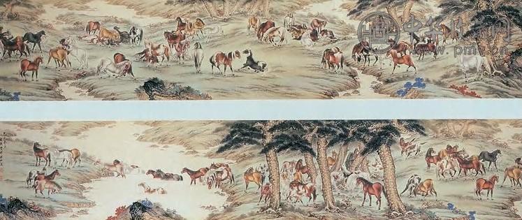 溥佐 春郊百骏 卷 纸本设色