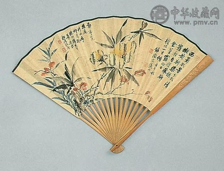 祁崑 1932年作 花卉 扇面 设色纸本