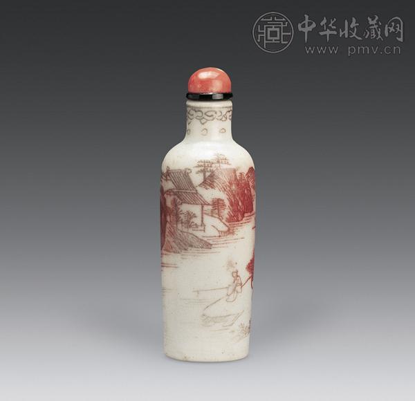 釉里红山水人物烟壶