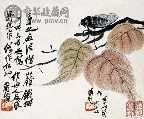齐白石(款) 贝叶草虫 镜心 设色纸本