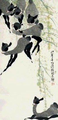 长林 群鹿 镜心 设色纸本