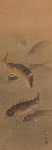 晨亩 鱼 立轴