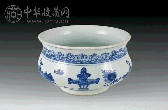 清康熙 青花博古图炉