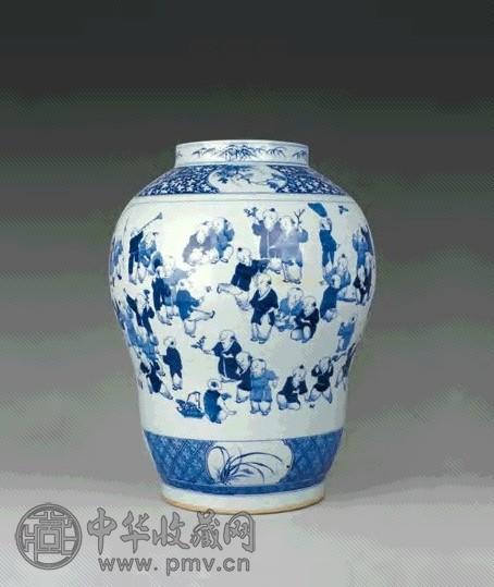 清道光 青花百子图大罐