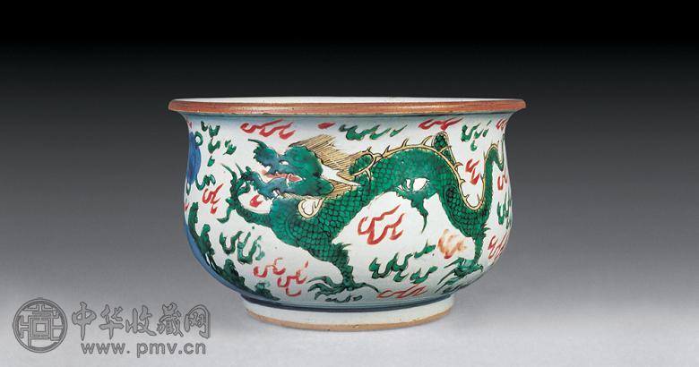 清康熙 五彩龙纹炉