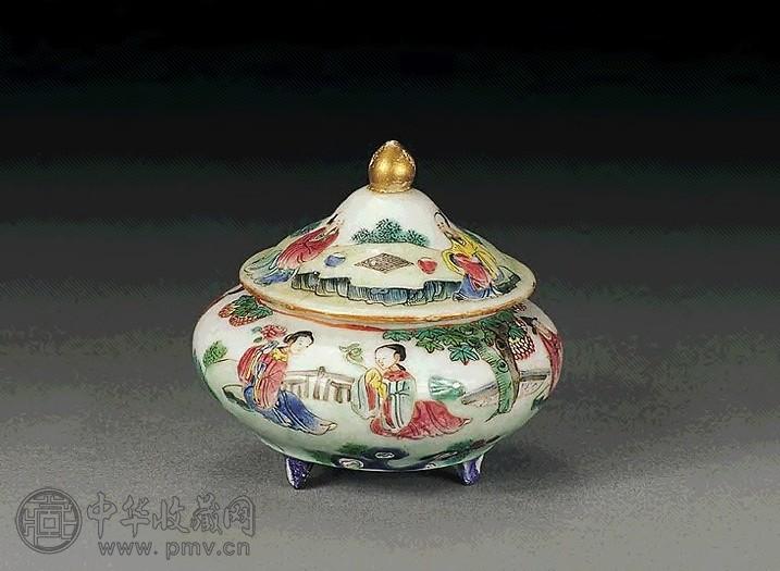 清乾隆 粉彩人物三足香炉