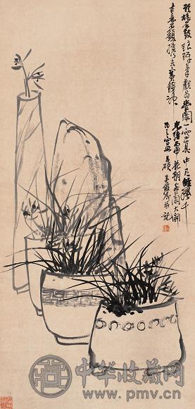 吴昌硕 丙申(1896年)作 兰石芳坚图 轴 水墨纸本
