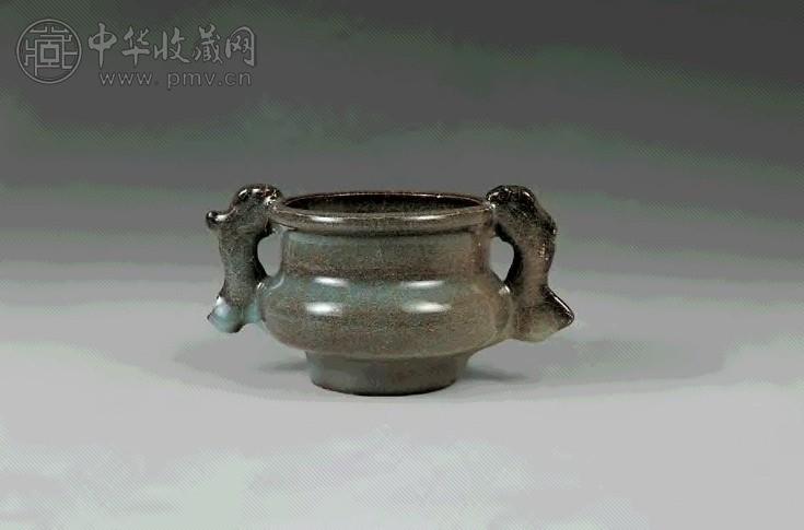 宋 黑胎龙泉双耳小炉