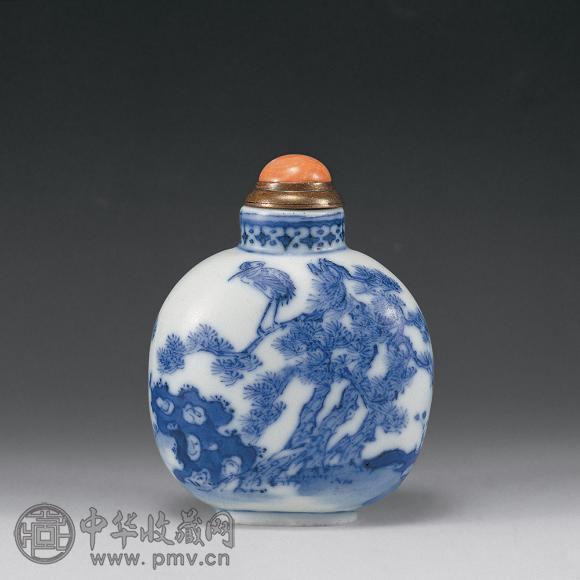 清中期 青花松鹤延年鼻烟壶