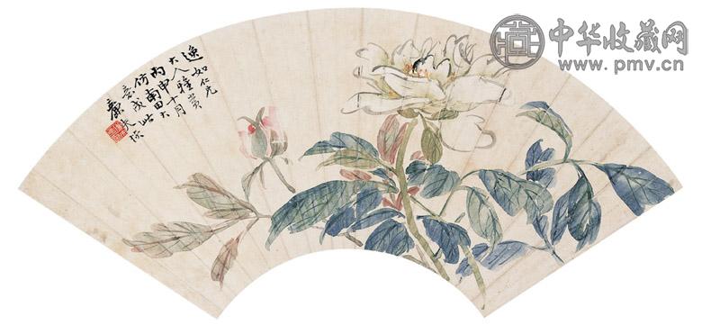 陆恢 1896年作 静莲图 扇面镜心 设色纸本