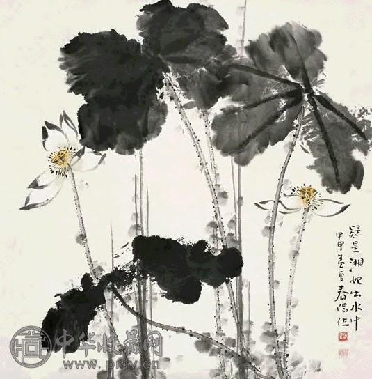 霍春阳 2004年作 荷花 镜心 设色纸本