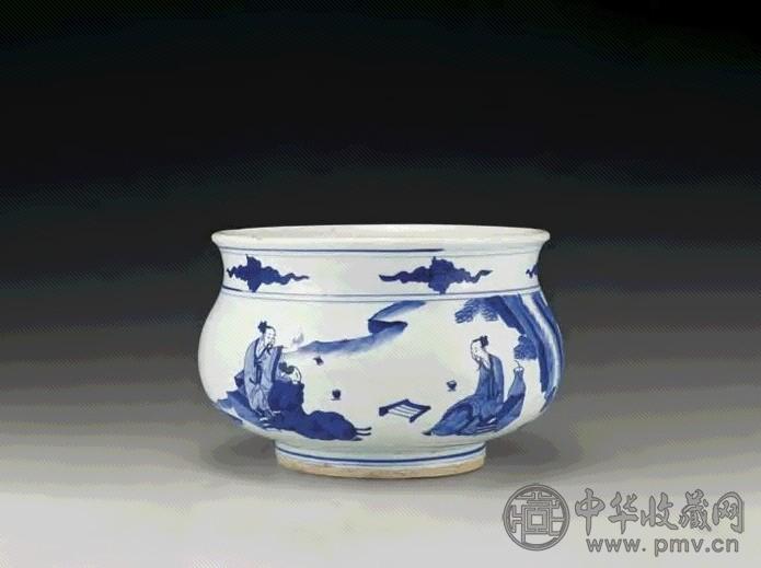 清康熙 青花人物炉