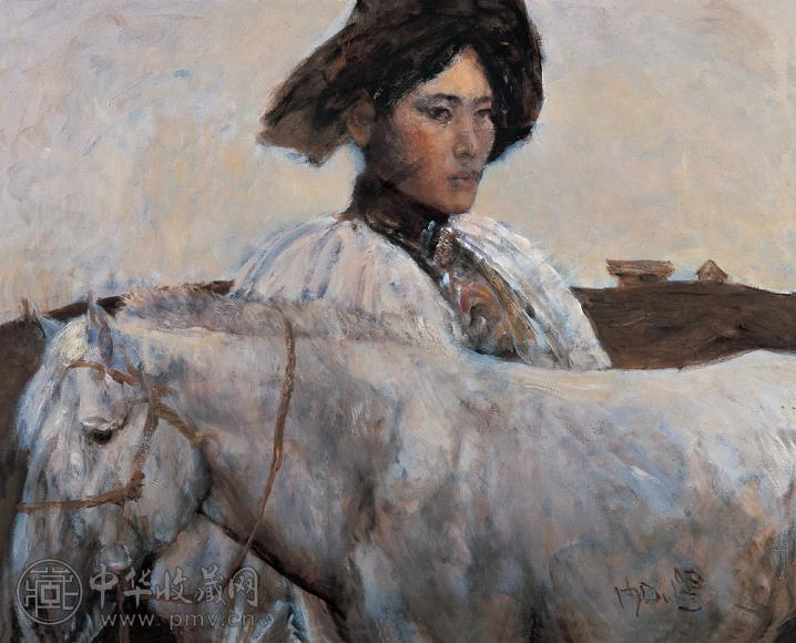 何多苓 白马与女人 油彩 画布