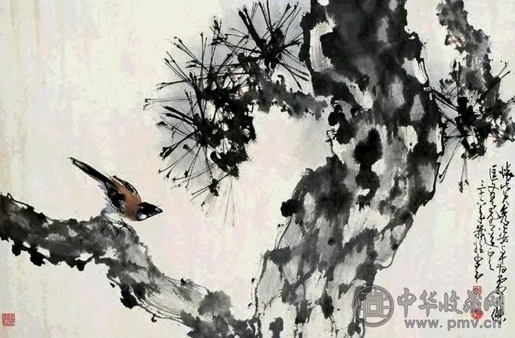 赵少昂 松雀 镜心 设色纸本