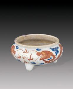 清同治 兰彩红龙香炉