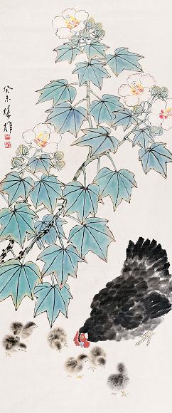 方楚雄 教子图 镜心 设色纸本