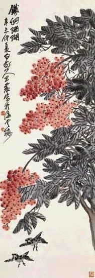 王震 辛未(1931年)作 天竹双雀图 立轴 设色纸本