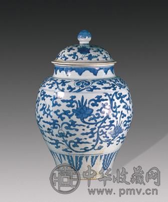 明末 青花花卉大罐