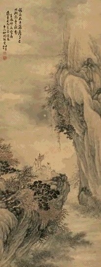 张宝 萝壁玩月图 立轴 设色纸本