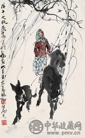 黄胄 戊午(1978年)作 赶驴图 立轴 设色纸本