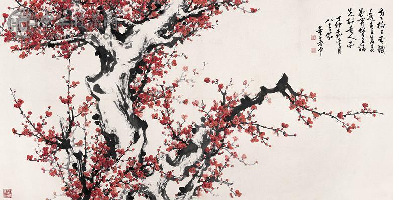 董寿平 1987年作 花开五福 镜心 设色纸本