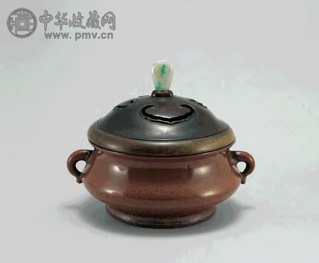 清代 仿古铜钧窑双耳炉