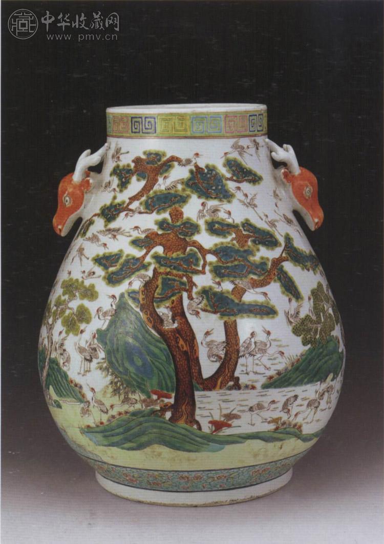 清光绪 粉彩松鹤延年鹿头尊