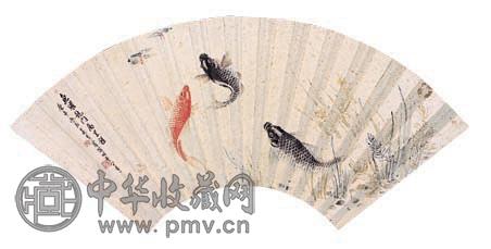 吴青霞 鱼跳龙门 成扇 设色纸本