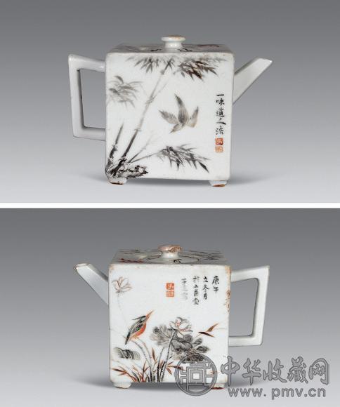 清中期 墨彩芦雁方壶