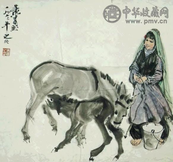 近现代 黄胄 饲驴图 镜心