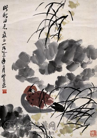 来楚生 1973年作 花鸟 立轴 设色纸本